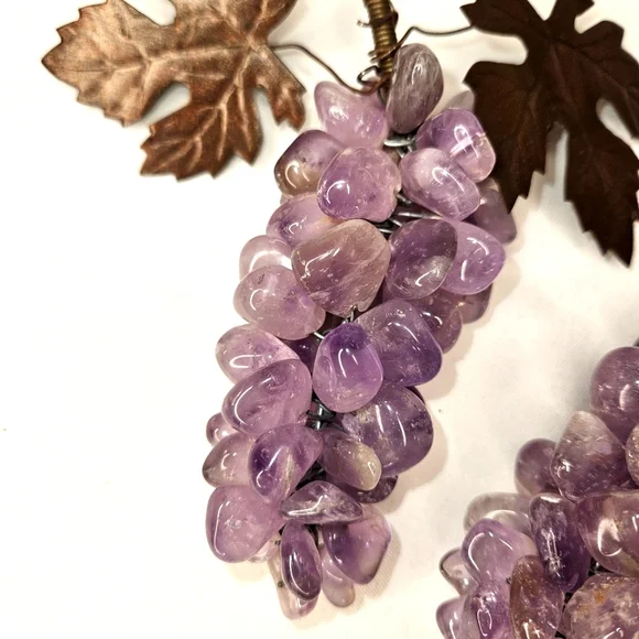 Vintage polished amethyst grape and leaf set of 2 - Picture 4 of 12
